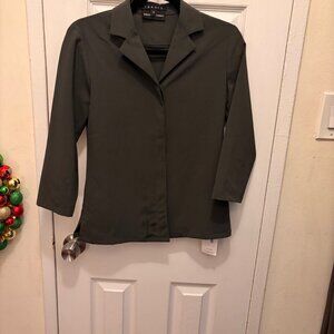 Theory Wool-Blend Tailored Blouse Sz S Olive Green Bergdorf Goodman